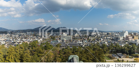 日本 島根県松江市殿町にある現存天守で国宝の松江城の天守閣から眺める街並み 日本 島根県松江市殿町にある現存天守で国宝の松江城の天守閣から眺める街並み 136299627