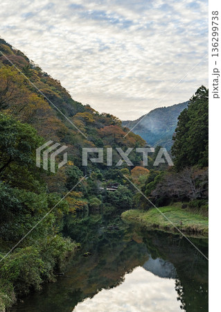 日本　島根県出雲市乙立町の神戸川上流にある渓谷、立久恵峡と紅葉した木々 136299738