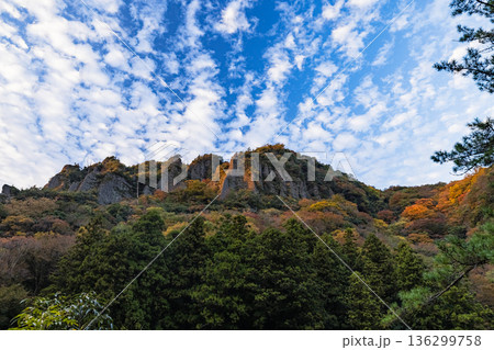 日本 島根県出雲市乙立町の神戸川上流にある渓谷、立久恵峡と紅葉した木々 日本 島根県出雲市乙立町の神戸川上流にある渓谷、立久恵峡と紅葉した木々 136299758