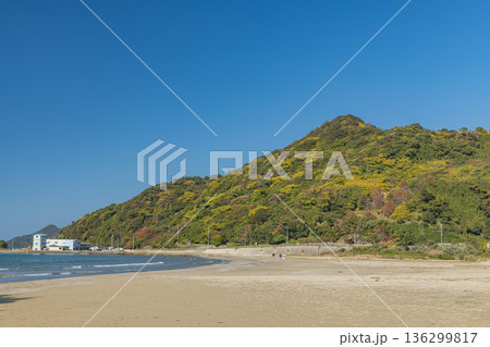 日本　島根県出雲市大社町の稲佐の浜の風景 136299817
