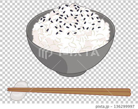白米ご飯とごま塩のイラスト+箸と箸置きの追加 白米ご飯とごま塩のイラスト+箸と箸置きの追加 136299997