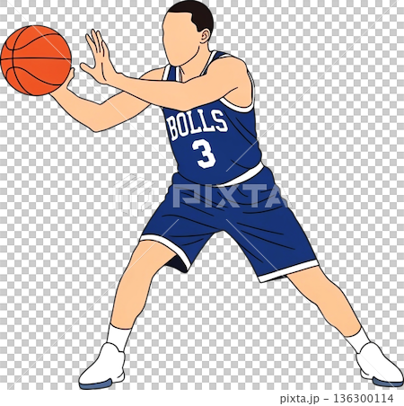 Athletic Male Basketball Player Reaching Out for Steal with Fingertips Pushing the Ball Away Vector Illustration on White Background, Defensive Sport Action Concept 136300114