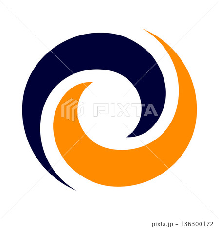 A circular logo in the shape of a spiral, 136300172