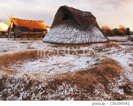 静岡県　積雪の登呂遺跡　2月 136300542