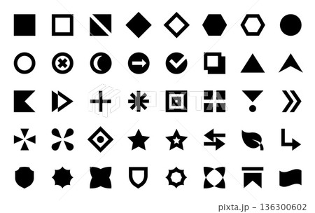 Bullet points. Geometric shapes and direction symbols for list. Square, circle and triangle, diamond, hexagon. Menu option, headline highlight graphics. Modern bullet point vector isolated set Bullet points. Geometric shapes and direction symbols for list. Square, circle and triangle, diamond, hexagon. Menu option, headline highlight graphics. Modern bullet point vector isolated set 136300602