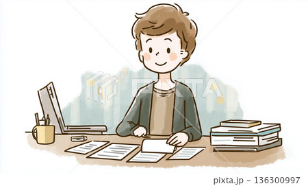 /* 確定申告の書類を整理する人物のイラスト|税金・会計・デスクワーク */ /* 確定申告の書類を整理する人物のイラスト|税金・会計・デスクワーク */ 136300997