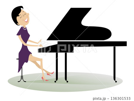 Pianist woman. Smiling pianist is playing music	 136301533