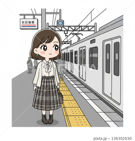 電車を待つ女性 136302030