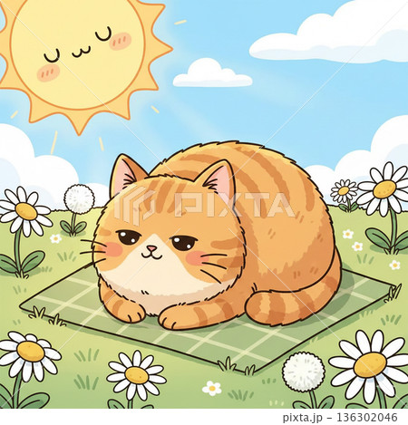 ひなたぼっこする猫 136302046