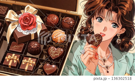 昭和レトロな女の子とチョコレート 昭和レトロな女の子とチョコレート 136302518