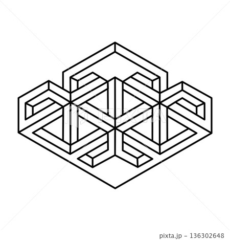 Optical illusion, unreal geometric object vector. Impossible figure. Sacred geometry shape. Optical illusion, unreal geometric object vector. Impossible figure. Sacred geometry shape. 136302648