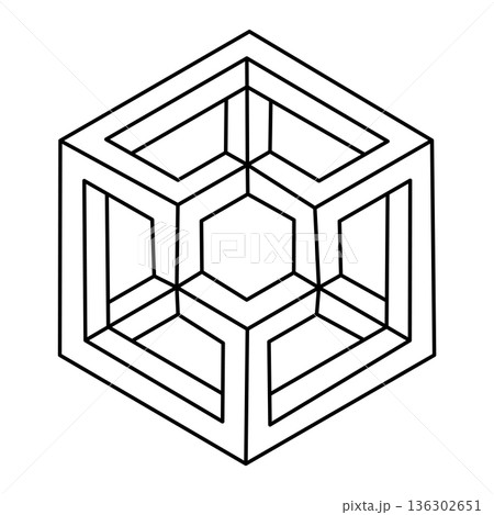 Impossible geometric figure. Optical illusion cube. Isometric object. Vector outline graphic design.  136302651