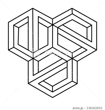 Geometric optical illusion shape. Geometrical symbol, impossible creative art. Geometry vector illustration.  136302652