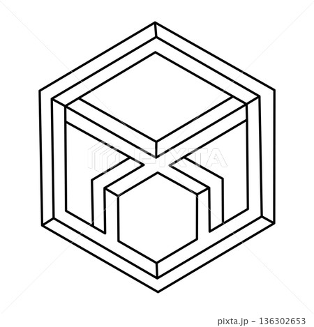 Optical illusion shape, geometric figure, impossible hexagon. Optical art object. Sacred geometry. Optical illusion shape, geometric figure, impossible hexagon. Optical art object. Sacred geometry. 136302653