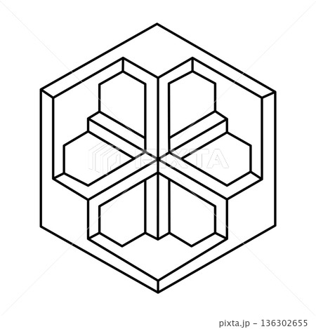 Optical illusion object, unreal geometric vector. Impossible figure. Sacred geometry shape.  136302655