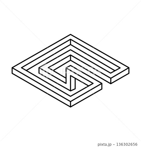 Optical illusion, unreal geometric object vector. Impossible figure. Sacred geometry shape. Line art.  136302656
