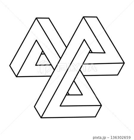 Impossible optical illusion shape. Optical art object. Impossible figures. Sacred geometry. Impossible optical illusion shape. Optical art object. Impossible figures. Sacred geometry. 136302659