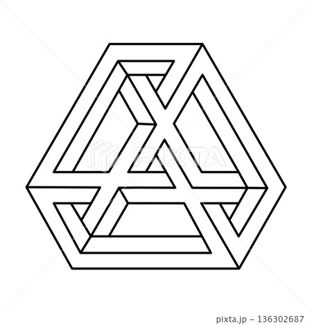 Geometric optical illusion shape for logo or identity. Vector element on a white background. Impossible geometry. Geometric optical illusion shape for logo or identity. Vector element on a white background. Impossible geometry. 136302687