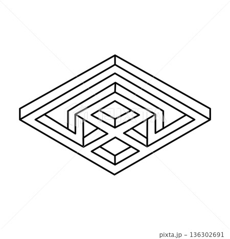 Geometric cube. Abstract design element. Black outline 3D vector object. Impossible shape. Sacred geometry. Optical illusion figure.  136302691