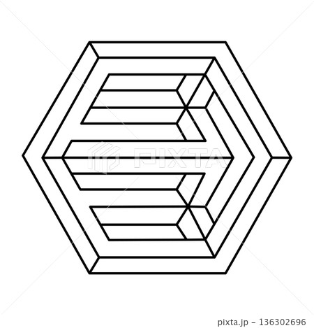 Impossible sign outline. Linear infinite shape. Impossible geometric figure. Optical illusion object. Vector illustration. Sacred geometry.  136302696