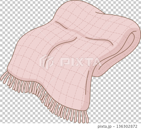 Hand Drawn Minimalist Illustration of a Soft Pink Checkered Throw Blanket with Tassels for Cozy Home Decor and Lifestyle Design Hand Drawn Minimalist Illustration of a Soft Pink Checkered Throw Blanket with Tassels for Cozy Home Decor and Lifestyle Design 136302872