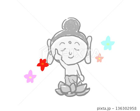 花柄と花祭りの石像の釈迦像 136302958