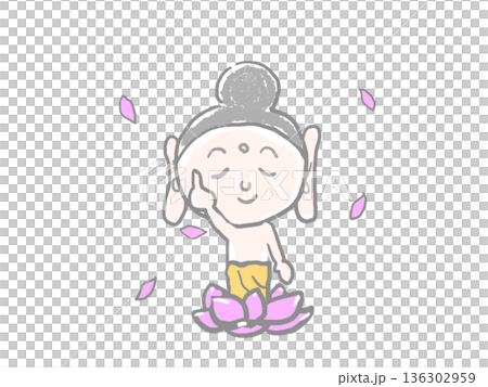 カラフルな花祭りの釈迦像と散る花びら 136302959