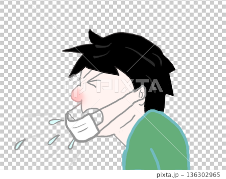 Profile of a man wearing a mask coughing 136302965