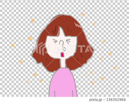 花粉で鼻水を出す女性の顏 136302968