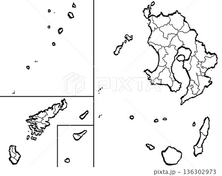 鹿児島県地図・市町村区分のイラスト （筆タッチ） シンプル 136302973