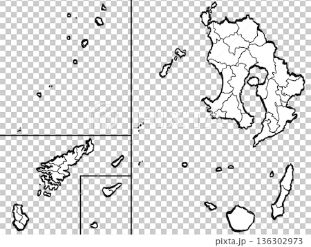 鹿兒島縣地圖 - 市町劃分插圖（毛筆觸）簡易版 136302973