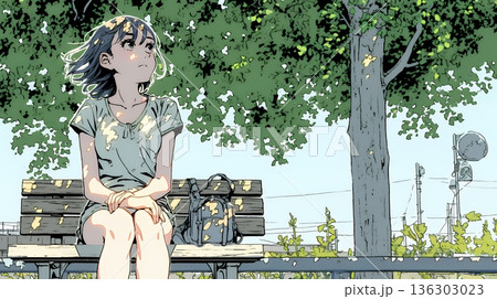 公園のベンチでひとり静かにくつろぐ若い女性