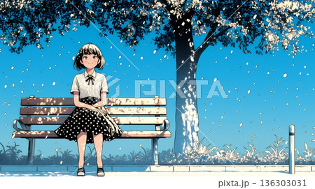 公園のベンチでひとり静かにくつろぐ若い女性