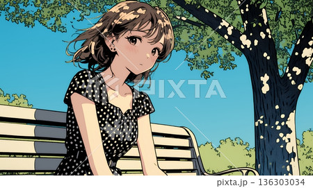 公園のベンチでひとり静かにくつろぐ若い女性