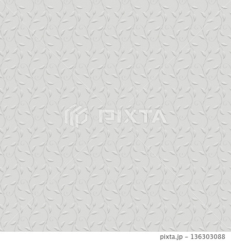 上品な植物柄（蔦・リーフ）のエンボステクスチャ背景　シームレス　シャンパンホワイト 136303088