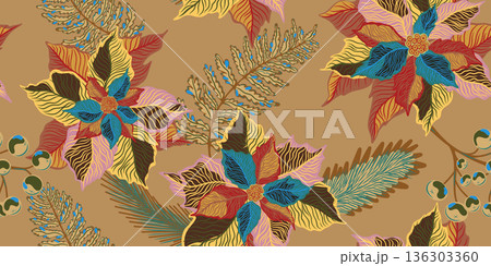 tropical pattern with leaves and berries 136303360