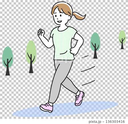 ランニングする女性のイラスト 136303416