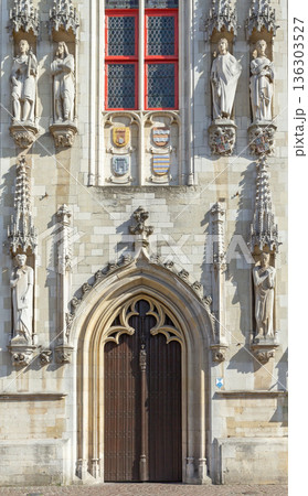 Detail of the entrance to the City Hall in Bruges. Belgium. Detail of the entrance to the City Hall in Bruges. Belgium. 136303527