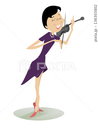 Violinist woman illustration. Violinist woman is playing music with inspiration isolated on white	 136303802