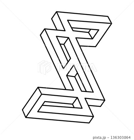 Optical illusion shape, unreal geometric object vector. Impossible figure. Sacred geometry. Op art.  136303864