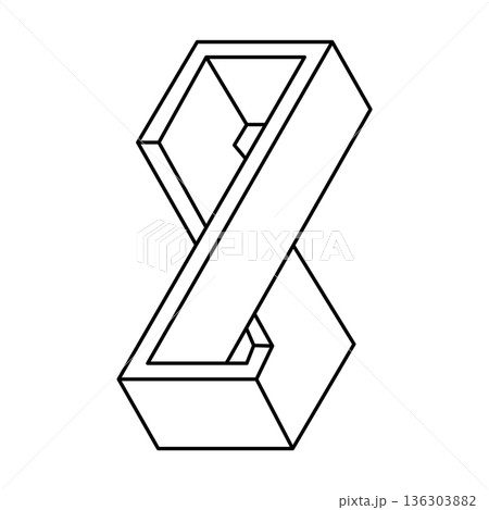 Impossible object. Line geometric shape. Optical illusion figure. Op art.  136303882