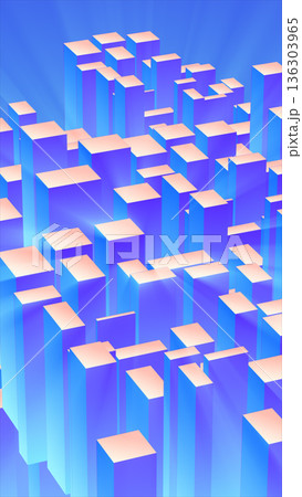 Abstract geometric cityscape made of glowing blue and purple blocks, representing data growth, analytics, and digital architecture Abstract geometric cityscape made of glowing blue and purple blocks, representing data growth, analytics, and digital architecture 136303965
