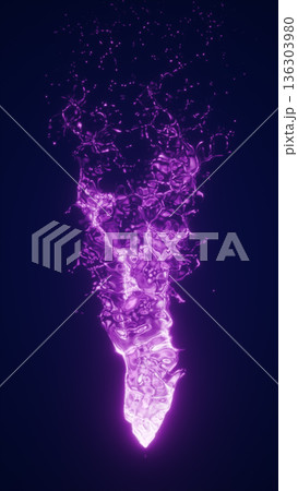 Glowing purple energy smoke forming an abstract vertical shape, luminous plasma vapor on dark background Glowing purple energy smoke forming an abstract vertical shape, luminous plasma vapor on dark background 136303980
