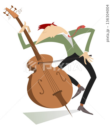 Smiling cellist isolated on white illustration 136304004