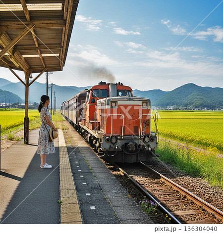 汽車を待つ女性 136304040