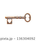 Vintage Antique Key with Heart Tag Isolated on White Background 136304092