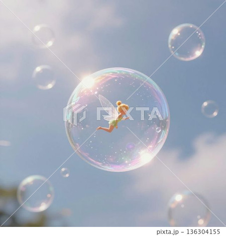 空に浮かぶシャボン玉と妖精 136304155