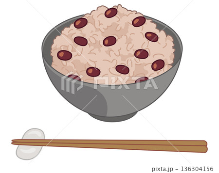 お赤飯のイラスト（お箸と箸置きの追加） 136304156