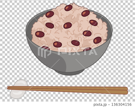 お赤飯のイラスト（お箸と箸置きの追加） 136304156