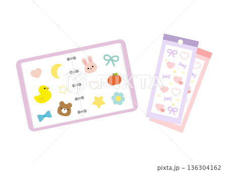 開いたシール帳とシールのイラスト 136304162